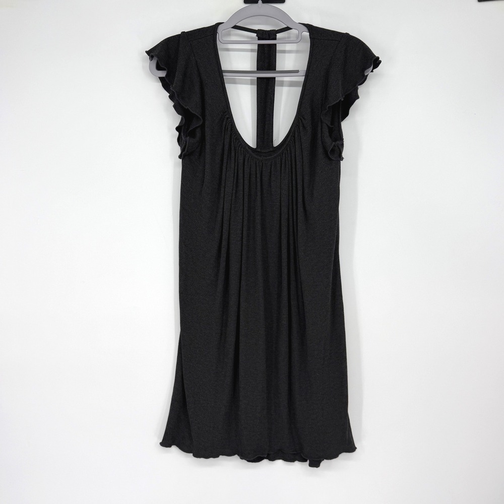 JJ Winks Gray Modal Dress XS Made USA Soft Lounge Mini Flutter Sleeve